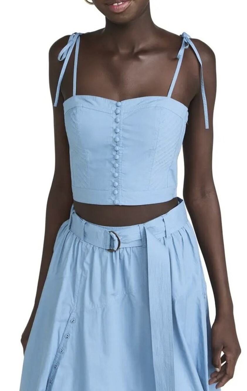 Ulla Johnson Quinn Top Shore Blue Cotton Poplin Tie Strap Bustier Size 4 NWT